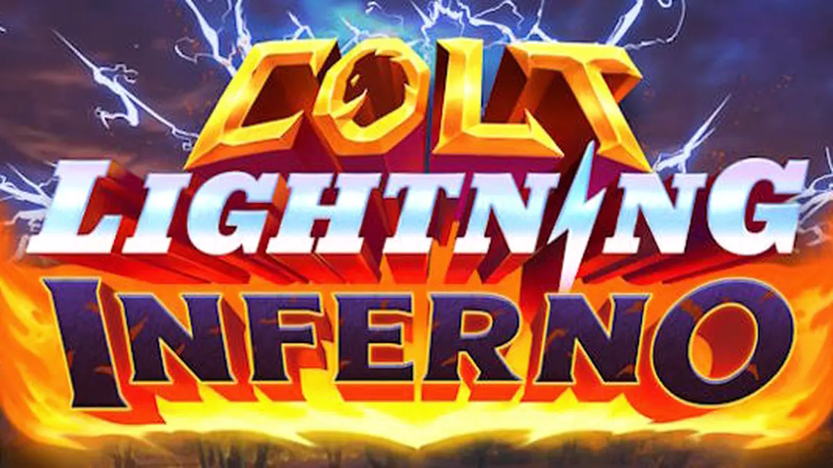 Tampilan antarmuka seluler dari game slot Colt Lightning Inferno dengan elemen api yang menyala.