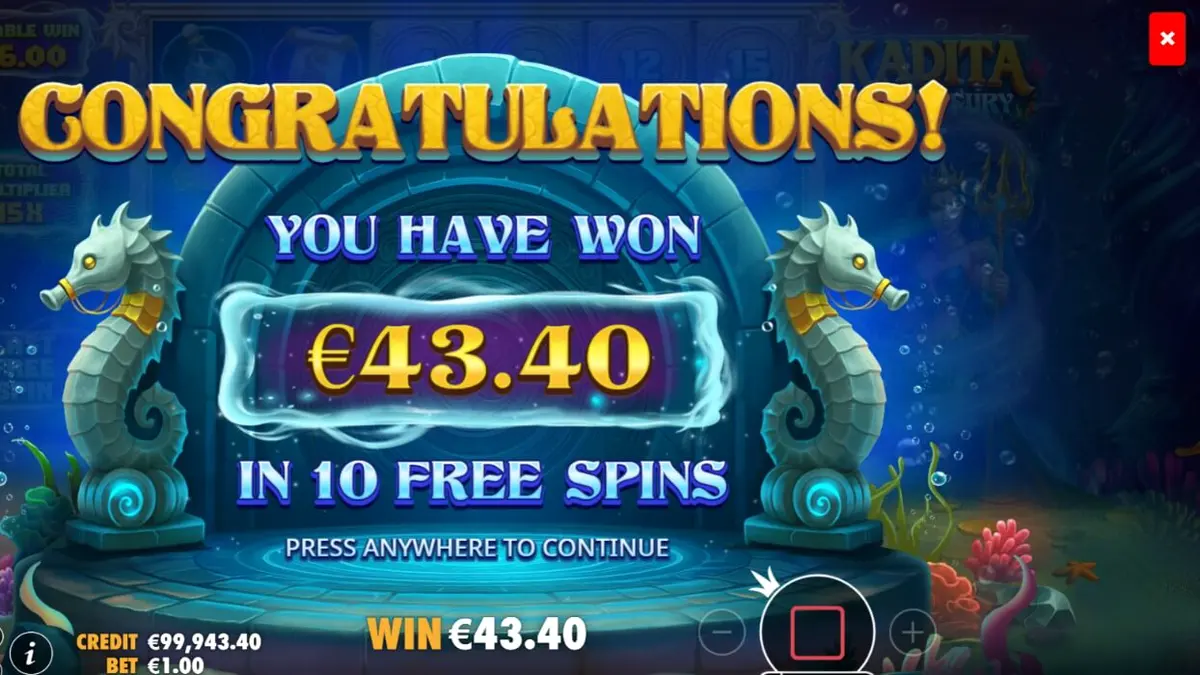Pemandangan bawah laut yang memukau dalam slot Kadita Ocean Fury dengan simbol mitologi.